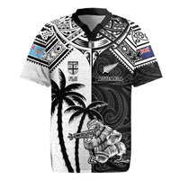 Custom New Zealand And Fiji Rugby 2024 Rugby Jersey Maori Kiwi With Fijian Palm Tree LT05 Black - Polynesian Pride