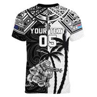 Custom New Zealand And Fiji Rugby 2024 Women V-Neck T-Shirt Maori Kiwi With Fijian Palm Tree LT05 - Polynesian Pride