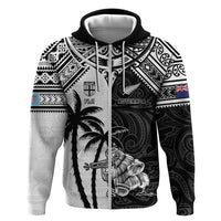 Custom New Zealand And Fiji Rugby 2024 Zip Hoodie Maori Kiwi With Fijian Palm Tree LT05 Zip Hoodie Black - Polynesian Pride