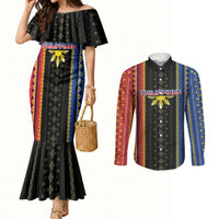 Personalised Philippines Filipinos Couples Matching Mermaid Dress and Long Sleeve Button Shirt Igorot Tribal Inspiration Pattern Style