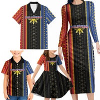 Personalised Philippines Filipinos Family Matching Long Sleeve Bodycon Dress and Hawaiian Shirt Igorot Tribal Inspiration Pattern Style