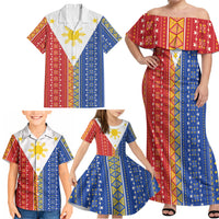 Philippines Sun Family Matching Off Shoulder Maxi Dress and Hawaiian Shirt Igorot Tribal Inspiration