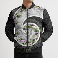 Piko Hawaii Bomber Puffer Jacket Polynesian Pattern With Maile Pikake Honohono Lei