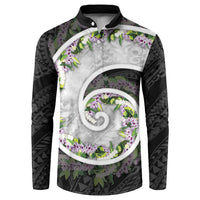Piko Hawaii Button Sweatshirt Polynesian Pattern With Maile Pikake Honohono Lei