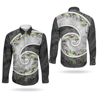 Piko Hawaii Couples Matching Off Shoulder Maxi Dress and Long Sleeve Button Shirt Polynesian Pattern With Maile Pikake Honohono Lei