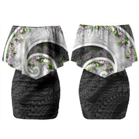 Piko Hawaii Couples Matching Off Shoulder Short Dress and Long Sleeve Button Shirt Polynesian Pattern With Maile Pikake Honohono Lei