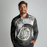 Piko Hawaii Long Sleeve Polo Shirt Polynesian Pattern With Maile Pikake Honohono Lei
