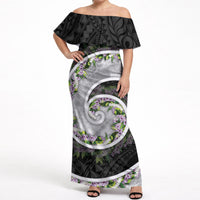 Piko Hawaii Off Shoulder Maxi Dress Polynesian Pattern With Maile Pikake Honohono Lei