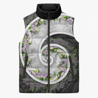 Piko Hawaii Sleeveless Puffer Jacket Polynesian Pattern With Maile Pikake Honohono Lei