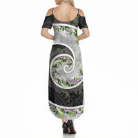 Piko Hawaii Summer Maxi Dress Polynesian Pattern With Maile Pikake Honohono Lei