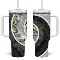 Piko Hawaii Tumbler With Handle Polynesian Pattern With Maile Pikake Honohono Lei