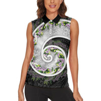 Piko Hawaii Women Sleeveless Polo Shirt Polynesian Pattern With Maile Pikake Honohono Lei
