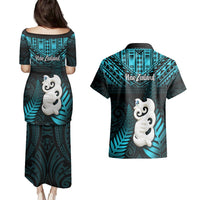 New Zealand Couples Matching Puletasi Dress and Hawaiian Shirt Manaia Maori Pattern With Turquoise Fern LT05 - Polynesian Pride