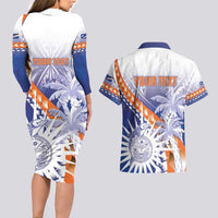 Personalised Marshall Islands Manit Day Couples Matching Long Sleeve Bodycon Dress and Hawaiian Shirt Polynesian Tribal Tattoo Tropical Style LT05 - Polynesian Pride