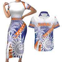 Personalised Marshall Islands Manit Day Couples Matching Short Sleeve Bodycon Dress and Hawaiian Shirt Polynesian Tribal Tattoo Tropical Style LT05 Blue - Polynesian Pride