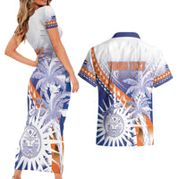 Personalised Marshall Islands Manit Day Couples Matching Short Sleeve Bodycon Dress and Hawaiian Shirt Polynesian Tribal Tattoo Tropical Style LT05 - Polynesian Pride