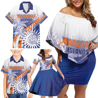 Personalised Marshall Islands Manit Day Family Matching Off Shoulder Short Dress and Hawaiian Shirt Polynesian Tribal Tattoo Tropical Style LT05 - Polynesian Pride