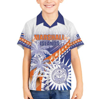 Personalised Marshall Islands Manit Day Family Matching Off Shoulder Short Dress and Hawaiian Shirt Polynesian Tribal Tattoo Tropical Style LT05 Son's Shirt Blue - Polynesian Pride