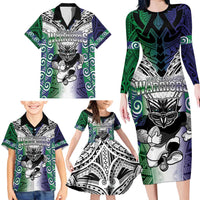 Custom New Zealand Warrior Family Matching Long Sleeve Bodycon Dress and Hawaiian Shirt Maori Tribal Pattern LT05 - Polynesian Pride