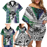 Custom New Zealand Warrior Family Matching Off Shoulder Short Dress and Hawaiian Shirt Maori Tribal Pattern LT05 - Polynesian Pride
