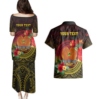 Personalized Papua New Guinea Couples Matching Puletasi Dress and Hawaiian Shirt Coat Of Arms Tropical Flowers Polynesian Pattern LT05 - Polynesian Pride