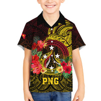 Personalized Papua New Guinea Kid Hawaiian Shirt Coat Of Arms Tropical Flowers Polynesian Pattern LT05 - Polynesian Pride