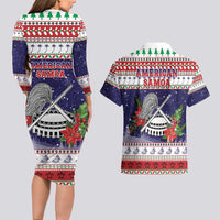 American Samoa Christmas Couples Matching Long Sleeve Bodycon Dress and Hawaiian Shirt Poinsettia La Maunia Le Kilisimasi LT05 - Polynesian Pride