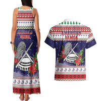 American Samoa Christmas Couples Matching Tank Maxi Dress and Hawaiian Shirt Poinsettia La Maunia Le Kilisimasi LT05 - Polynesian Pride