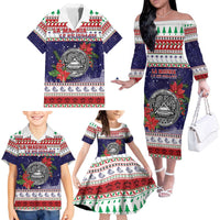 American Samoa Christmas Family Matching Off The Shoulder Long Sleeve Dress and Hawaiian Shirt Poinsettia La Maunia Le Kilisimasi LT05 - Polynesian Pride