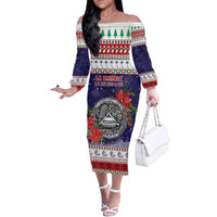 American Samoa Christmas Family Matching Off The Shoulder Long Sleeve Dress and Hawaiian Shirt Poinsettia La Maunia Le Kilisimasi LT05 Mom's Dress White - Polynesian Pride