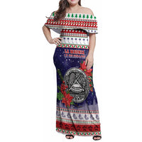 American Samoa Christmas Family Matching Off Shoulder Maxi Dress and Hawaiian Shirt Poinsettia La Maunia Le Kilisimasi LT05 Mom's Dress White - Polynesian Pride