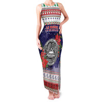 American Samoa Christmas Family Matching Tank Maxi Dress and Hawaiian Shirt Poinsettia La Maunia Le Kilisimasi LT05 Mom's Dress White - Polynesian Pride