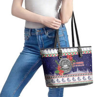 American Samoa Christmas Leather Tote Bag Poinsettia La Maunia Le Kilisimasi