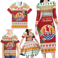 French Polynesia Christmas Family Matching Long Sleeve Bodycon Dress and Hawaiian Shirt Coat Of Arms Merry Xmas LT05 - Polynesian Pride
