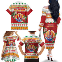 French Polynesia Christmas Family Matching Off The Shoulder Long Sleeve Dress and Hawaiian Shirt Coat Of Arms Merry Xmas LT05 - Polynesian Pride