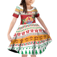 French Polynesia Christmas Family Matching Off Shoulder Short Dress and Hawaiian Shirt Coat Of Arms Merry Xmas LT05 Daughter's Dress Red - Polynesian Pride