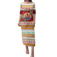 French Polynesia Christmas Family Matching Puletasi and Hawaiian Shirt Coat Of Arms Merry Xmas LT05 Mom's Dress Red - Polynesian Pride