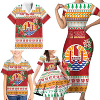 French Polynesia Christmas Family Matching Short Sleeve Bodycon Dress and Hawaiian Shirt Coat Of Arms Merry Xmas LT05 - Polynesian Pride