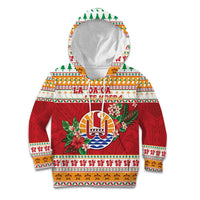 French Polynesia Christmas Kid Hoodie Coat Of Arms Merry Xmas LT05 Hoodie Red - Polynesian Pride