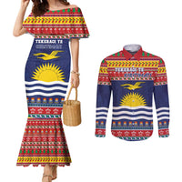Kiribati Christmas Couples Matching Mermaid Dress and Long Sleeve Button Shirt Coat Of Arms Tekeraoi Te Kiritimati LT05 Red - Polynesian Pride