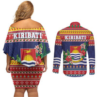 Kiribati Christmas Couples Matching Off Shoulder Short Dress and Long Sleeve Button Shirt Coat Of Arms Tekeraoi Te Kiritimati LT05 - Polynesian Pride