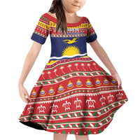 Kiribati Christmas Family Matching Off Shoulder Short Dress and Hawaiian Shirt Coat Of Arms Tekeraoi Te Kiritimati LT05 Daughter's Dress Red - Polynesian Pride