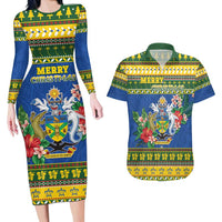Solomon Islands Christmas Couples Matching Long Sleeve Bodycon Dress and Hawaiian Shirt Coat Of Arms Merry Xmas LT05 Green - Polynesian Pride