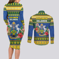 Solomon Islands Christmas Couples Matching Long Sleeve Bodycon Dress and Long Sleeve Button Shirt Coat Of Arms Merry Xmas LT05 - Polynesian Pride