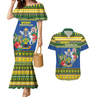 Solomon Islands Christmas Couples Matching Mermaid Dress and Hawaiian Shirt Coat Of Arms Merry Xmas LT05 Green - Polynesian Pride