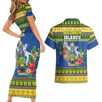 Solomon Islands Christmas Couples Matching Short Sleeve Bodycon Dress and Hawaiian Shirt Coat Of Arms Merry Xmas LT05 - Polynesian Pride