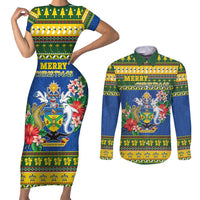Solomon Islands Christmas Couples Matching Short Sleeve Bodycon Dress and Long Sleeve Button Shirt Coat Of Arms Merry Xmas LT05 Green - Polynesian Pride