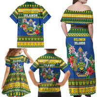 Solomon Islands Christmas Family Matching Off Shoulder Maxi Dress and Hawaiian Shirt Coat Of Arms Merry Xmas LT05 - Polynesian Pride