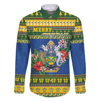 Solomon Islands Christmas Family Matching Off Shoulder Short Dress and Hawaiian Shirt Coat Of Arms Merry Xmas LT05 Dad's Shirt - Long Sleeve Green - Polynesian Pride