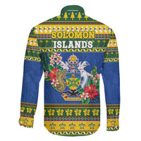 Solomon Islands Christmas Family Matching Off Shoulder Short Dress and Hawaiian Shirt Coat Of Arms Merry Xmas LT05 - Polynesian Pride